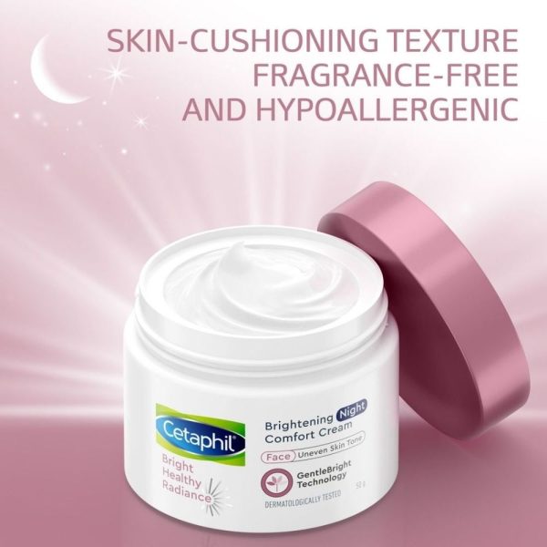 Cetaphil Brightening Night Comfort Cream - 50 g| For Dark Spots, Uneven Skin Tone| Hyaluronic Acid & Niacinamide| Fragrance Free| Dermatologist Recommended